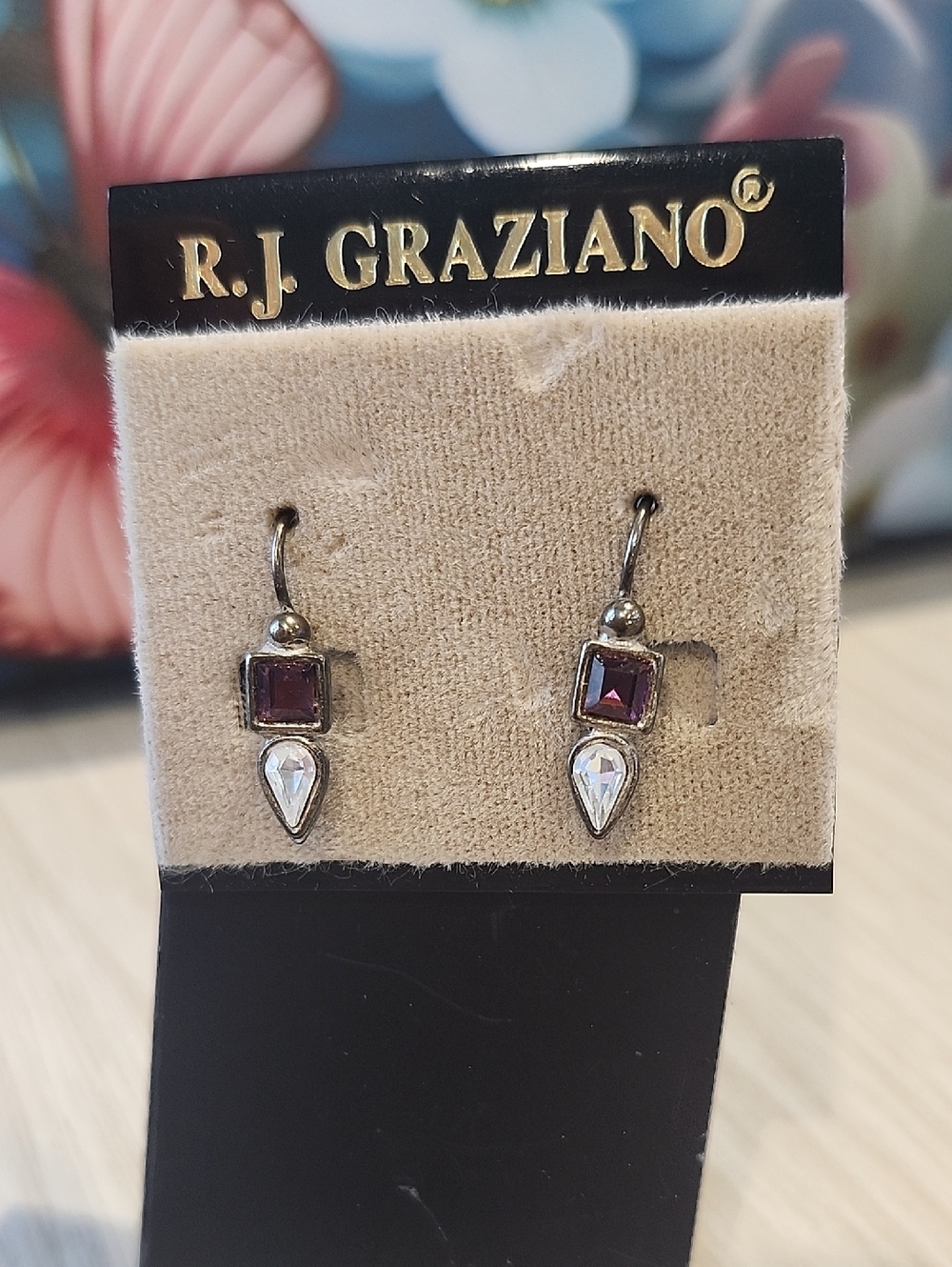R.J. Graziano Purple Square & Clear Teardrop Dangle Earrings